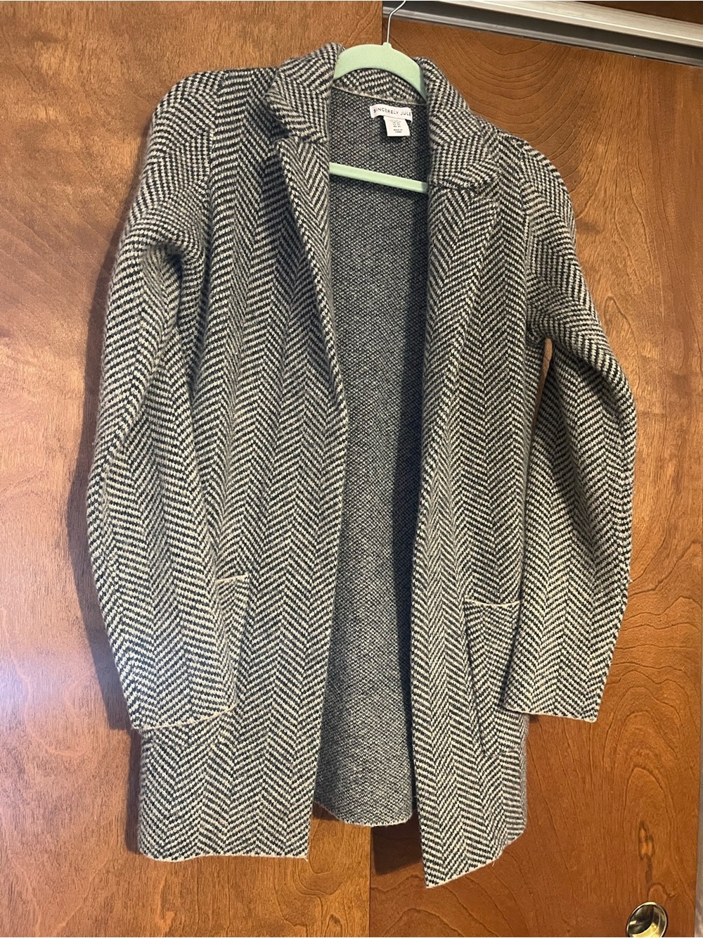 Sincerely Jules Herringbone Open Cardigan - Black & White